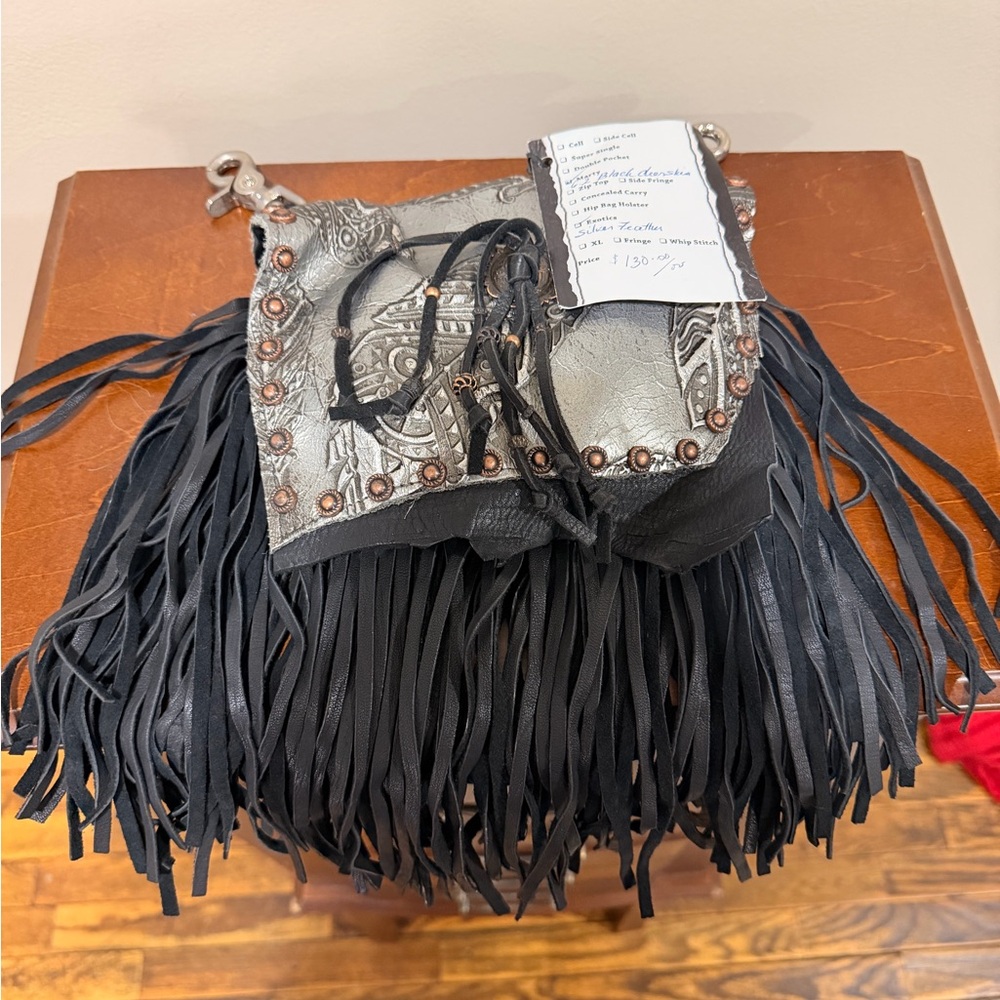 Fringed Black and Silver Women's Bag